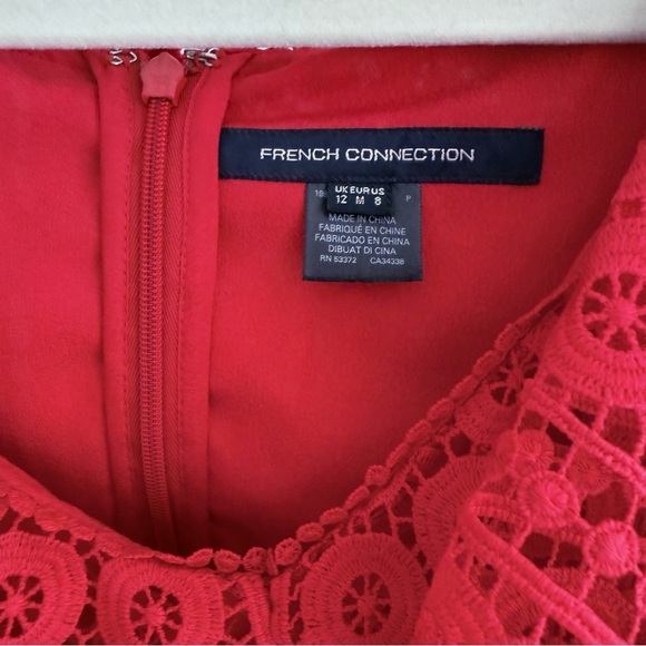 FRENCH CONNECTION Red Lace Ruffle Cold Shoulder Mini Dress Party Cocktail 8 - Picture 6 of 10